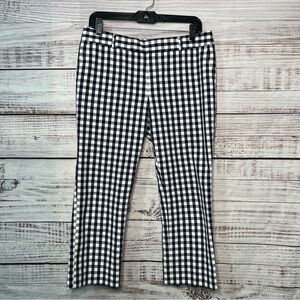Banana Republic Mad Men Gingham Plaid Slacks Pants Size 8 Petite Navy Blue White